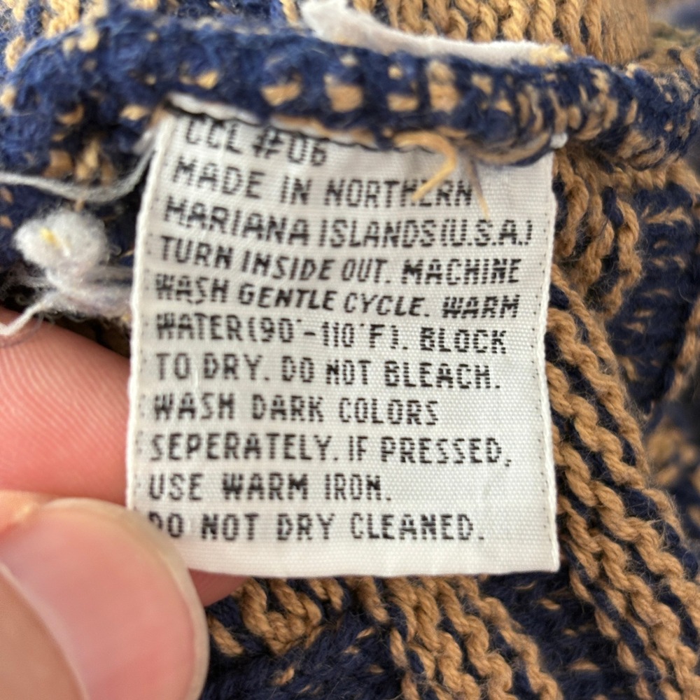 Christian Dior Mens Sweater Sz L Blue Tan Geometric Cotton Intarsia Knit Vintage - Picture 6 of 11